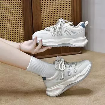 Travel shoes women s lace-up white shoes thick-soled color matching sports style casual shoes 35