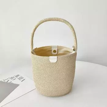 Travel Summer One Shoulder Satchel Crossbody Straw Woven Bag Beige
