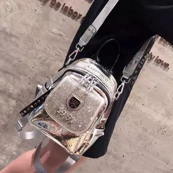 Travel Super Hot All-Matching Fancy Western Style Women s Backpack [Bright Silver Hot Drilling] KA