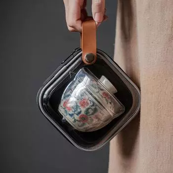 Travel Tea cup Set Ivy Flower Ceramic Portable Teaware Sets With Carring Cases Teapot Home Outdoor Quick Cup Teawares Three-piece Set