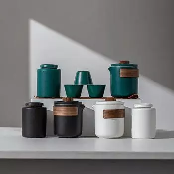 Travel Tea Set Ceramics Business Gift One Pot and Three Cups Outdoors Drinkware Cup Tools Teacup Portable China Sets Full Dining