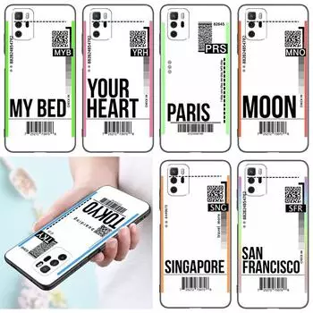 Travel Ticket Label Paris Phone Case For Xiaomi Redmi Note 7 8 9 10 Lite 11 11E 11T 12 Pro 11S 4G 10T 5G 8T 9S 10S Black Cover Redmi Note 7(Pro)