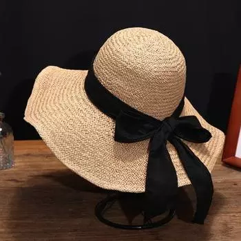 Traveling beach big-brimmed straw hat summer seaside foldable visor hat women s sun protection sun hat M56-58cm хаки