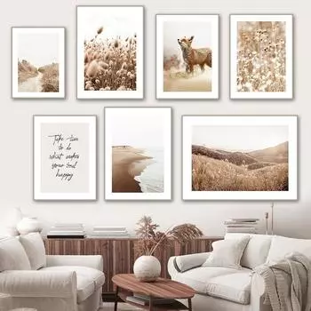 Трава, растение, пасторальный осенний пейзаж, картина с животными, настенная живопись на холсте, современные постеры на скандинавскую тему и принты для домашнего декора 21cm30cm NoFrame