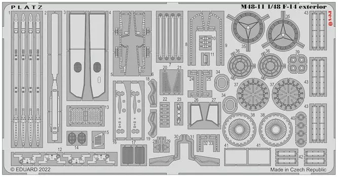 Травленые детали PLATZ Tomcat для внешних пластиковых деталей модели 1/48 F-14 M48-11