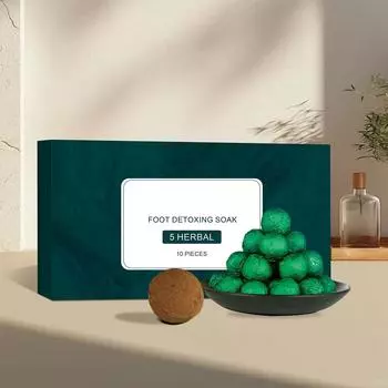 Травяная ванна для ног содержит растительные ингредиенты, способствующие детоксикации организма, снятию усталости и здоровью тела зелёный