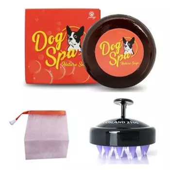 Травяное мыло для домашних животных Dog Spa 120 г + силиконовая щетка, случайная доставка + мыльная пена, сетка, случайная доставка, 1 комплект, корейский шампунь для домашних животных