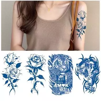 Травяной сок, мужские и женские розы, тигры, животные, постепенное изменение, медленное проявление цвета в течение 15 дней, нельзя смыть, наклейки для татуировки с водным переводом 11*18CM