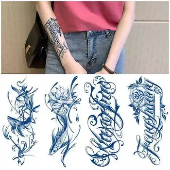 Травяной сок полуперманентный несмываемый рисунок животного карпа лисы цветка тела английский набор татуировок наклейка 11*18CM