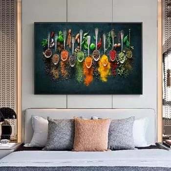 Травы и специи для кулинарии. Постеры и принты на холсте. Кухонная тема. Картины на холсте на стене. Художественные картины. Декор Куадрос. 20x30cm
