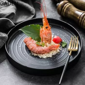 Tray Design, Multi-purpose Decoration, Simple Straight Side Dinner Plate, Black and White Threaded Restaurant Tableware