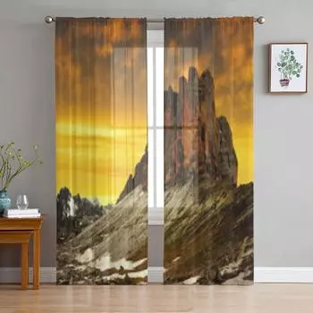 Tre Cime Di Lavaredo In The Sunset Dolomite Alps Italy Sheer Curtains Living Room Tulle Window Curtain Bedroom Kitchen Drapes 135W x 114H(cm)