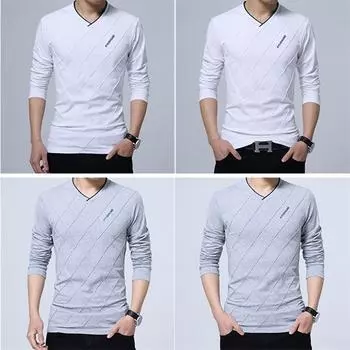 Treasure Wonderful, модная мужская облегающая футболка на заказ, стильная роскошная футболка с длинным рукавом и v-образным вырезом для фитнеса, футболка M темно-серого