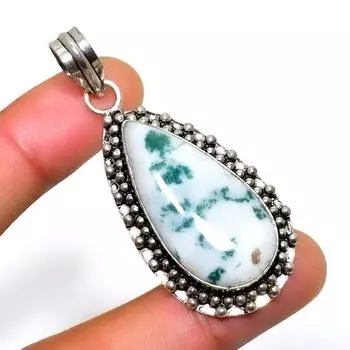 Подвеска из древесного агата с посеребрением 925 пробы, ручная работа, 2,08 дюйма 2.08 белый