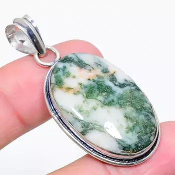 Подвеска из серебра 925 пробы с древесным агатом 2,01 дюйма L6P62 белый