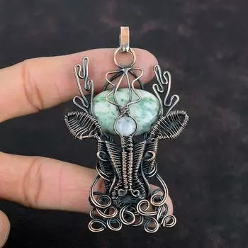 Подвеска из древесного агата, подвеска из радужного лунного камня, подвеска из медной проволоки, ювелирные изделия из драгоценных камней, подвеска в виде оленьей морды, подвеска ручной работы, подарки для жены