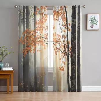 Tree And Plant Dingdar Light Jungle Sheer Curtains for Kids Bedroom Living Room Voile Window Curtains Tulle Drapes W135 x H114cm