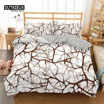 Tree Branches Duvet Cover Botanical Leaves Print Bedding Set Polyester Nature Floral Comforter Cover Queen For Kids Adults Decor 150x200cm 3pcs