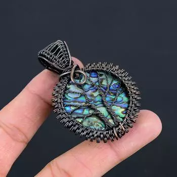 Древо жизни раковина абалон драгоценный камень ручная работа медная проволока обертка ювелирные изделия кулон для свадебного подарка 2.44 Inches синий