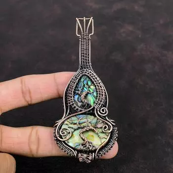 Tree Of Life Abalone Shell Pendant Copper Wire Wrapped Gemstone Pendant Handmade Pendant Copper Wire Wrapped Jewelry Guitar Pendant For Gift