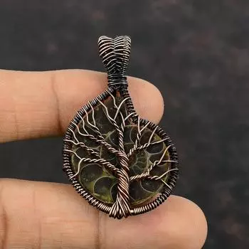 Tree Of Life Ammonite Fossil Pendant Copper Wire Wrapped Pendant Gemstone Handmade Jewelry Amazing Pendant Copper Wire Wrap Jewelry For Gift