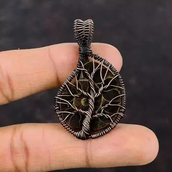 Tree Of Life Ammonite Fossil Pendant Copper Wire Wrapped Pendant Gemstone Jewelry Handmade Pendant Gift For Mother Copper Wire Wrap Jewelry
