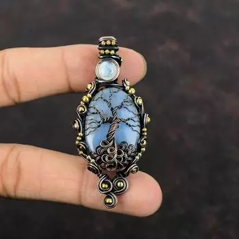 Подвеска «Древо жизни» Ангелит, медная проволочная обертка, подвеска «Радуга» Лунный камень, подвеска ручной работы из драгоценных камней, подарок для матери, медные украшения