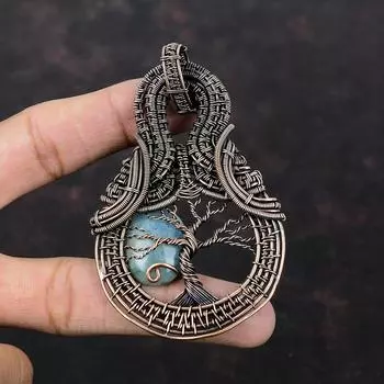 Tree Of Life Aquamarine Pendant Copper Wire Wrapped Pendant Handmade Unique Style Pendant Copper Wire Wrap Jewelry Gemstone Pendant For Gift