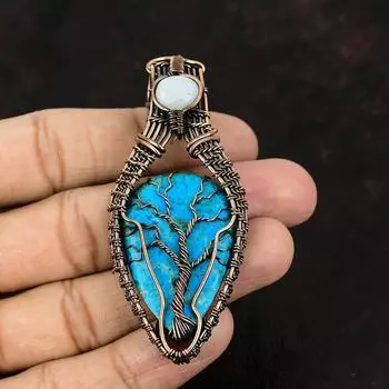 Tree Of Life Arizona Turquoise Copper Pendant Copper Wire Wrapped Gemstone Pendant Copper Wire Jewelry Rainbow Moonstone Pendant For Gift