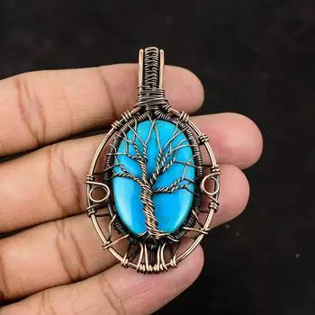 Tree Of Life Arizona Turquoise Pendant Copper Wire Wrapped Jewelry Gemstone Pendant Handmade Pendant Gift For Him Arizona Turquoise Jewelry