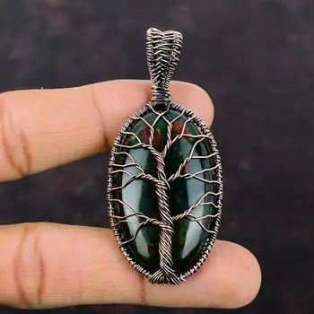 Подвеска из гелиотропа «Дерево жизни», подвеска из медной проволоки, подвеска из драгоценного камня ручной работы, ювелирное изделие «Дерево жизни», подарок для мамы, ювелирное изделие из медной проволоки