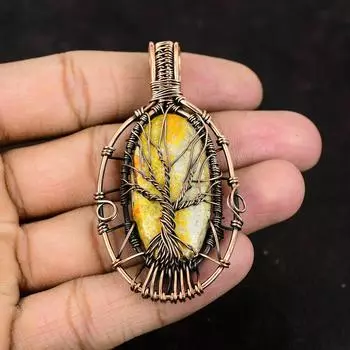 Tree Of Life Bumble Bee Jasper Pendant Copper Wire Wrapped Gemstone Pendant Designer Jewelry Handmade Pendant Copper Jewelry Jasper For Gift