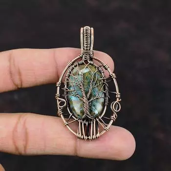 Tree Of Life Copper Amazonite Pendant Copper Wire Wrapped Pendant Gemstone Jewelry Designer Pendant Handmade Copper Jewelry Gift For Mother