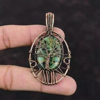 Tree Of Life Copper Ruby Zoisite Pendant Copper Wire Wrapped Pendant Handmade Jewelry Gemstone Pendant Gift For Mother Dainty Copper Jewelry