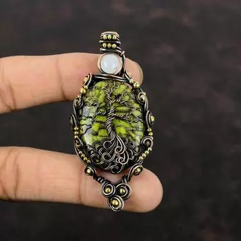 Tree Of Life Copper Stichtite Pendant Copper Wire Wrapped Pendant Copper Jewelry Moonstone Gemstone Pendant Handmade Pendant Gift For Women
