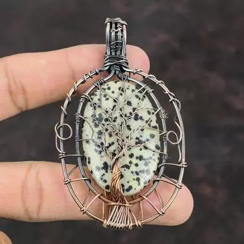 Tree Of Life Dalmatian Jasper Gemstone Pendant Copper Wire Wrapped Pendant Handmade Pendant Tree Of Life Jewelry Wire Wrap Jewelry For Gifts