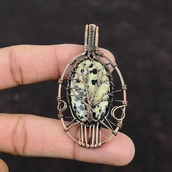 Tree Of Life Dalmatian Jasper Pendant Copper Wire Wrapped Pendant Dalmatian Jasper Jewelry Gemstone Copper Jewelry Handmade Pendant For Gift