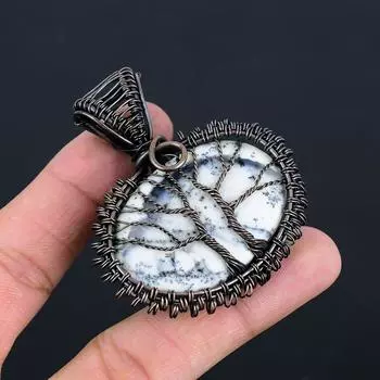 Tree Of Life Dendrite Opal Gemstone Handmade Copper Wire Wrap Pendant Jewelry For Sister 2.36 Inches белый