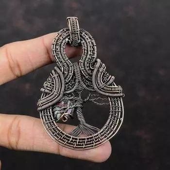 Подвеска Древо Жизни Эвдиалит Медь Подвеска, обернутая медной проволокой Ручные медные украшения Изящная подвеска с драгоценным камнем Украшения с эвдиалитом в подарок