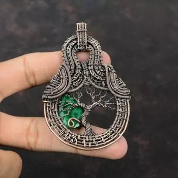 Подвеска из ограненного замбийского изумруда «Дерево жизни», подвеска из медной проволоки, женская подвеска ручной работы, медное ювелирное изделие, подвеска из драгоценного камня, подарок для него