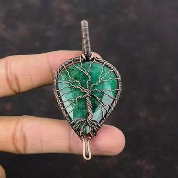 Tree Of Life Faceted Zambian Emerald Pendant Copper Wire Wrapped Gemstone Pendant Handmade Tree Of Life Jewelry Gift For Her Copper Jewelry
