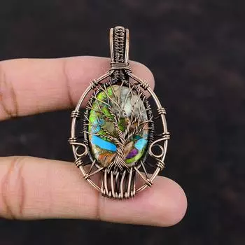 Tree Of Life Fiesta Kingman Turquoise Pendant Multi Copper Turquoise Jewelry Copper Wire Wrapped Pendant Gemstone Jewelry Handmade Pendant