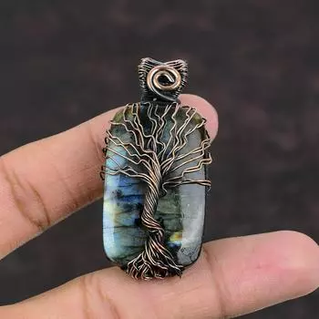 Tree Of Life Labradorite Pendant Copper Wire Wrapped Pendant Gemstone Jewelry Handmade Wrapped Pendant Copper Designer Jewelry Gift For Her