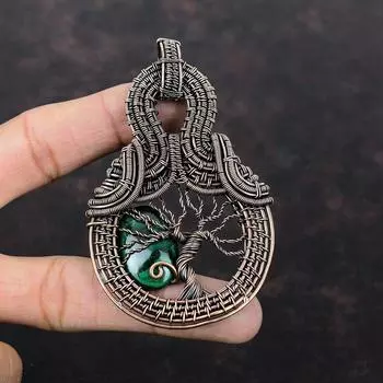 Tree Of Life Malachite Pendant Copper Wire Wrapped Pendant Gemstone Copper Jewelry Handmade Boho Pendant Tree Of Life Jewelry Gift For Wife