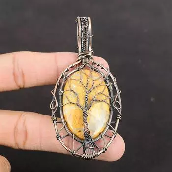 Tree Of Life Maligano Jasper Copper Wire Wrapped Pendant Handmade Copper Jewelry Gemstone Pendant Wire Wrap Jewelry Wrapping Stone Pendant