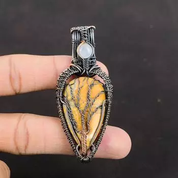 Tree Of Life Maligano Jasper Pendant Copper Wire Wrapped Pendant Handmade Gemstone Jewelry Rainbow Moonstone Pendant Wire Wrapping Jewelry