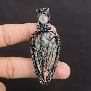 Tree Of Life Maligano Jasper Pendant Copper Wire Wrapped Pendant Handmade Copper Jewelry Gemstone Pendant Wrapped Jewelry Moonstone Pendant