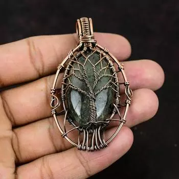 Tree Of Life Moss Prehnite Pendant Gemstone Copper Wire Wrapped Pendant Handmade Designer Jewelry Moss Prehnite Jewelry Wedding Gift For Mom