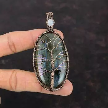 Tree Of Life Mystic Fire Labradorite Gemstone Pendant Copper Wire Wrapped Jewelry Rainbow Moonstone Pendant Handmade Copper Pendant For Gift