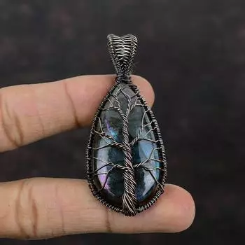 Tree Of Life Mystic Fire Labradorite Pendant Copper Wire Wrapped Pendant Gemstone Pendant Copper Jewelry Gift For Her Handmade Wire Jewelry